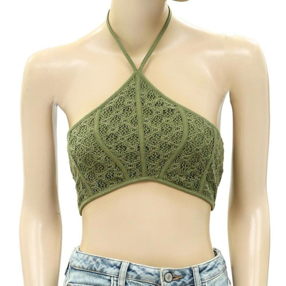 Urban Outfitters UO Dotti Crochet Halter Cropped Top Smocked Cotton S New - Picture 4 of 7